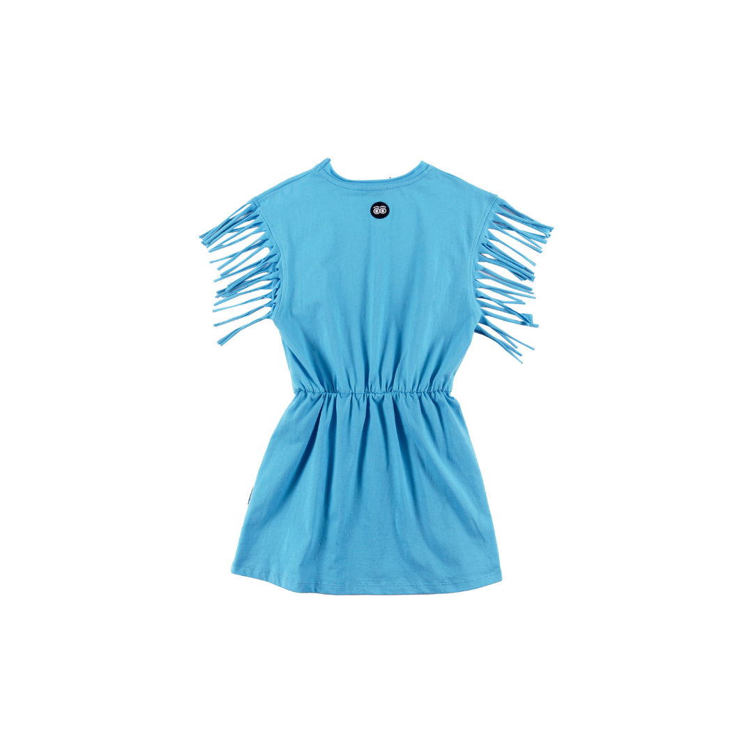 Cyan Blue Fringed T-Shirt Dress