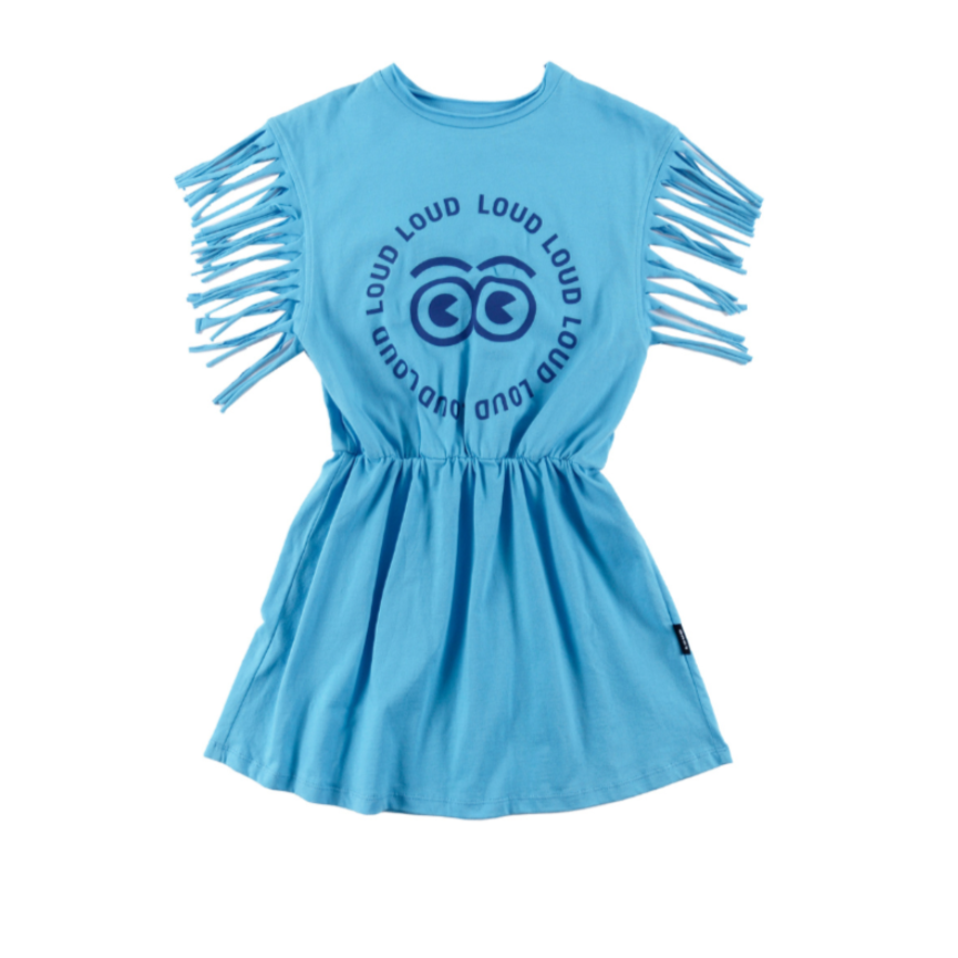 Cyan Blue Fringed T-Shirt Dress