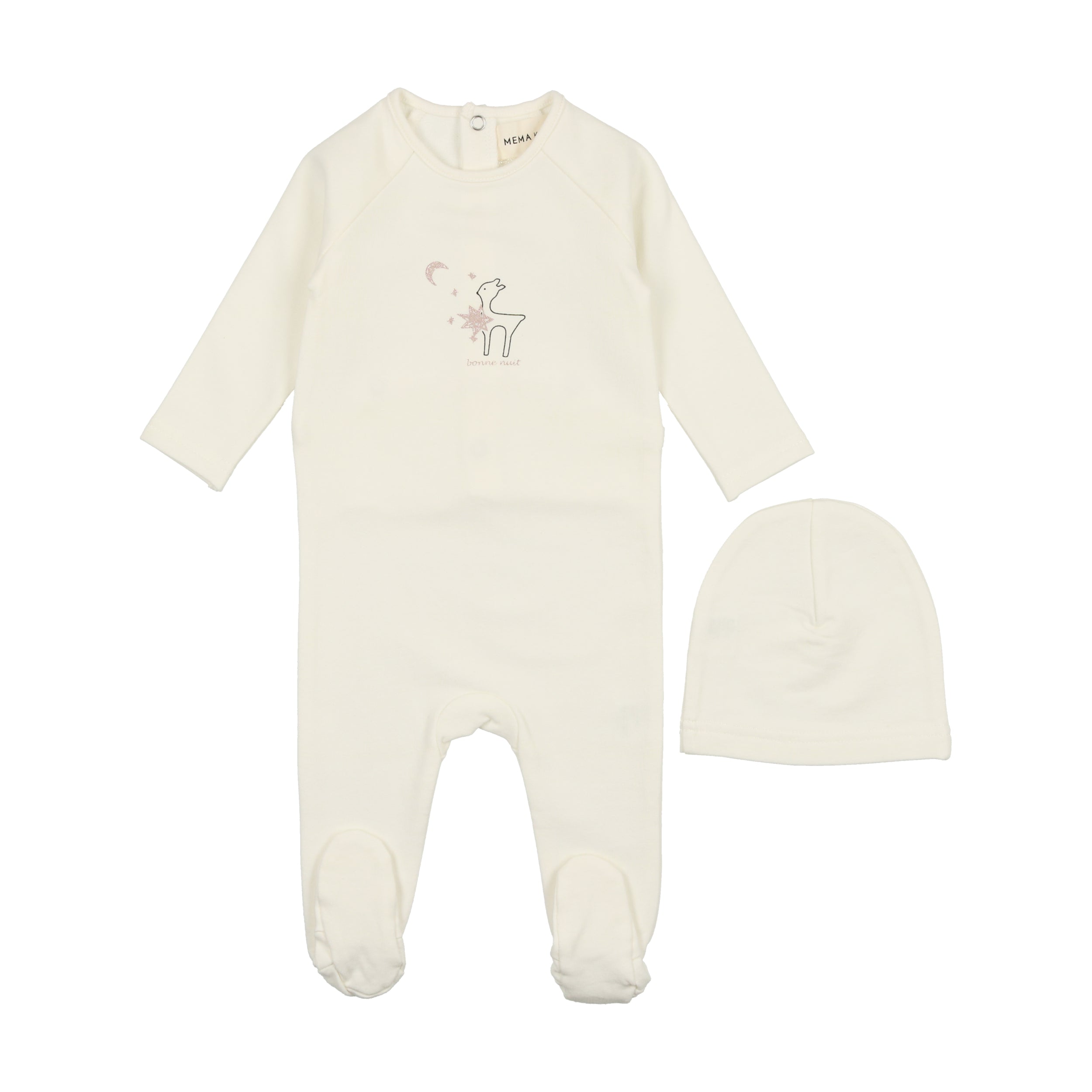 Winter White Deer Print Footie & Beanie Set