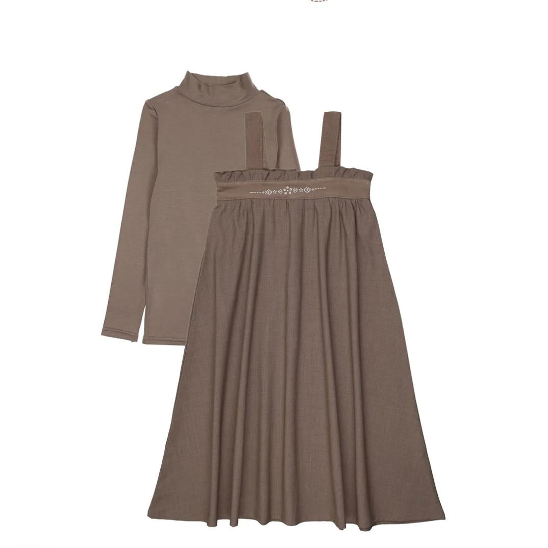Misty Oat Embroidered Maxi Mock Neck Set
