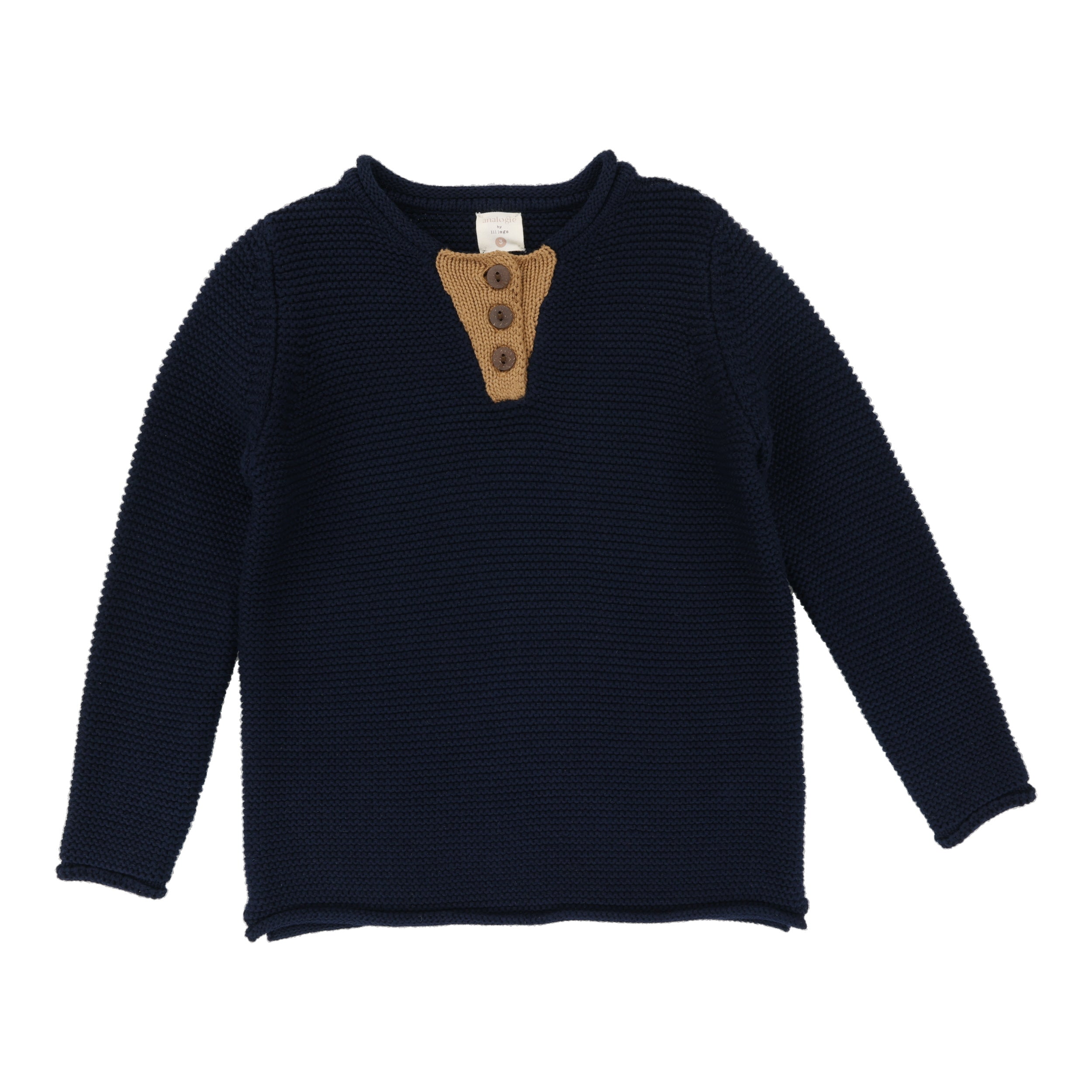 Navy/Camel Contrast Placket Sweater