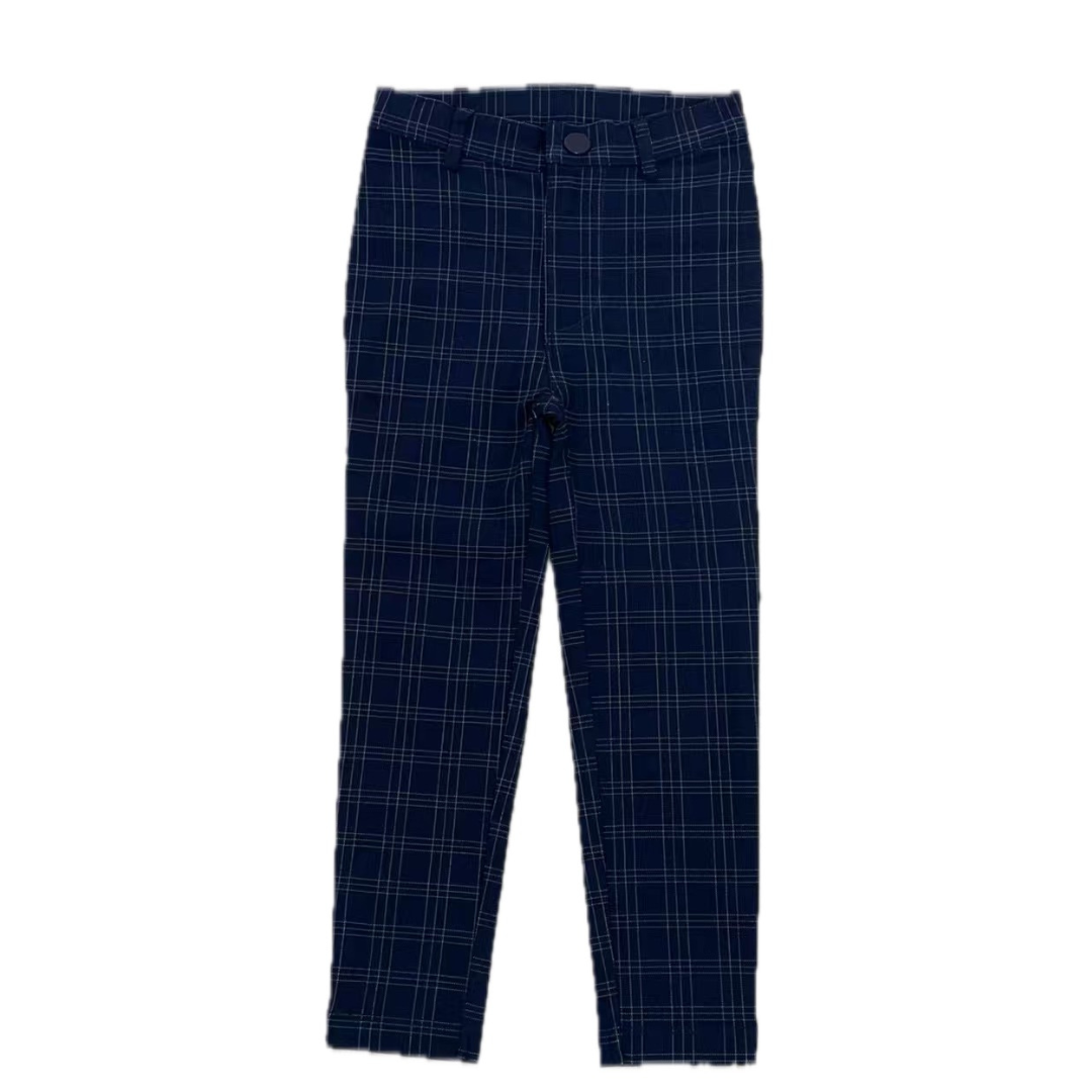 Navy Windowpane Plaid Pants