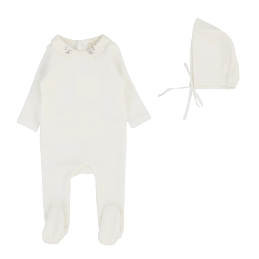 Cream/Oat Velour Collar Footie Set