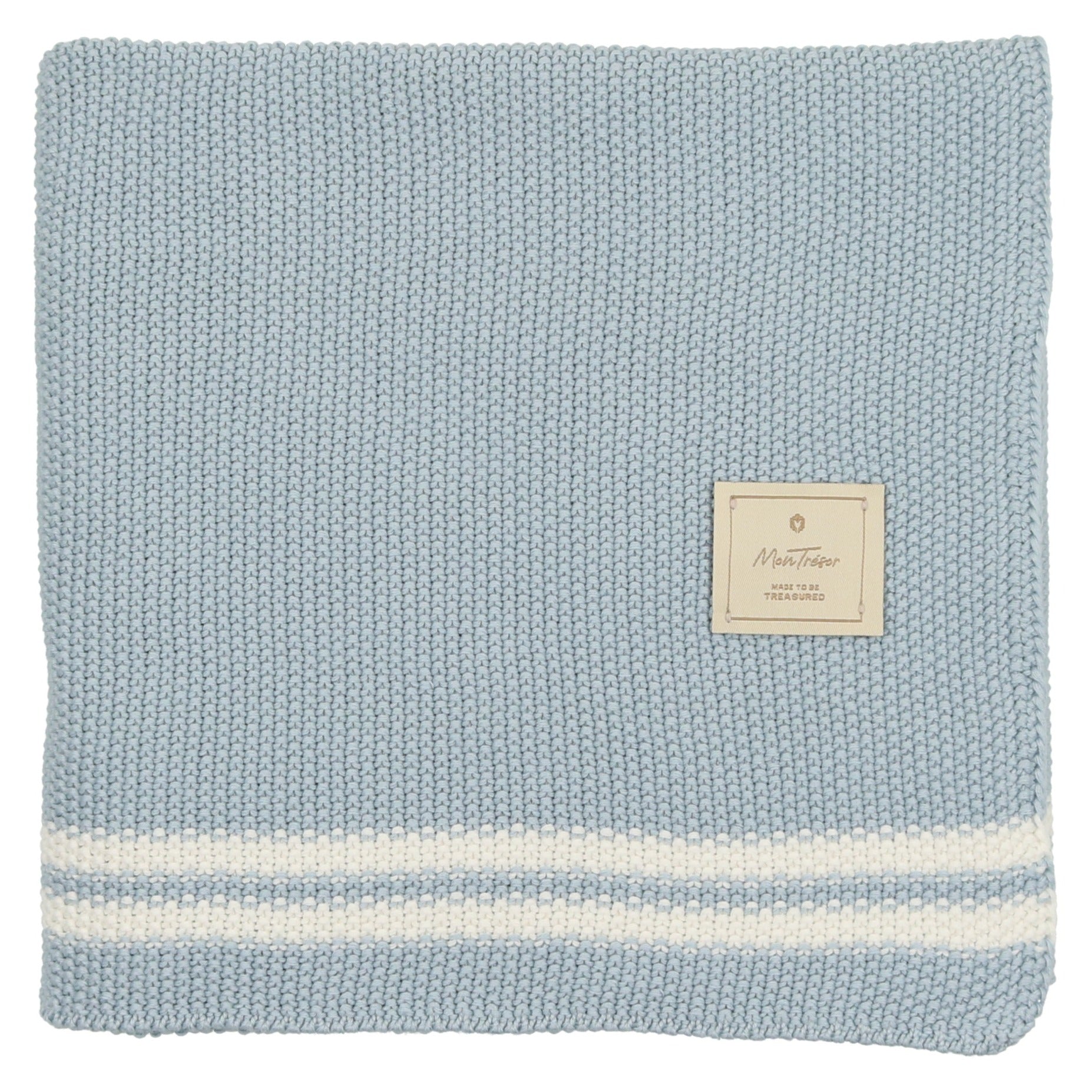 Pearl Blue Duo Stripe Chunky Knit Blanket