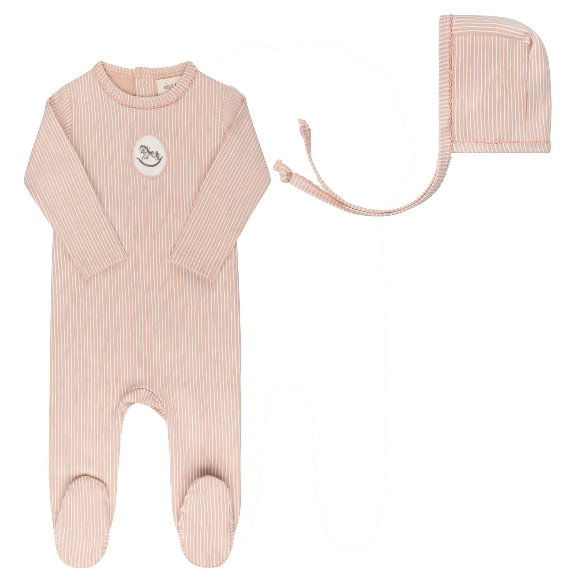 Pink Rocking Horse Footie + Bonnet