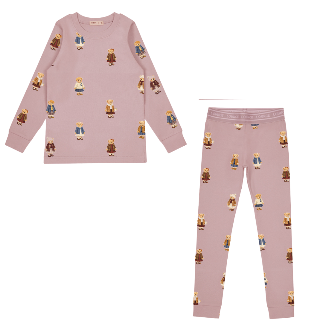 Dusk Teddy Pattern Lounge Crewneck Set