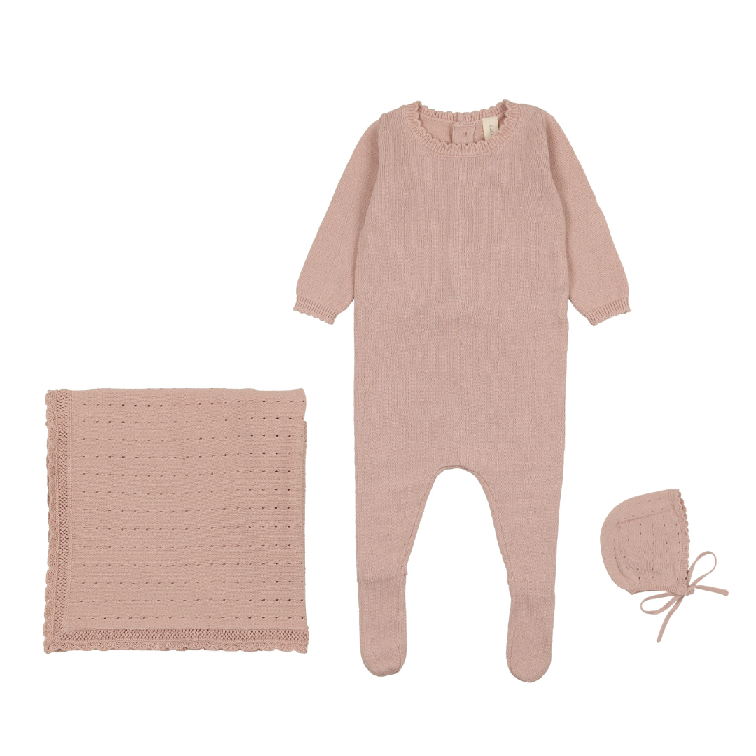 Pink Dotted Knit Layette Set