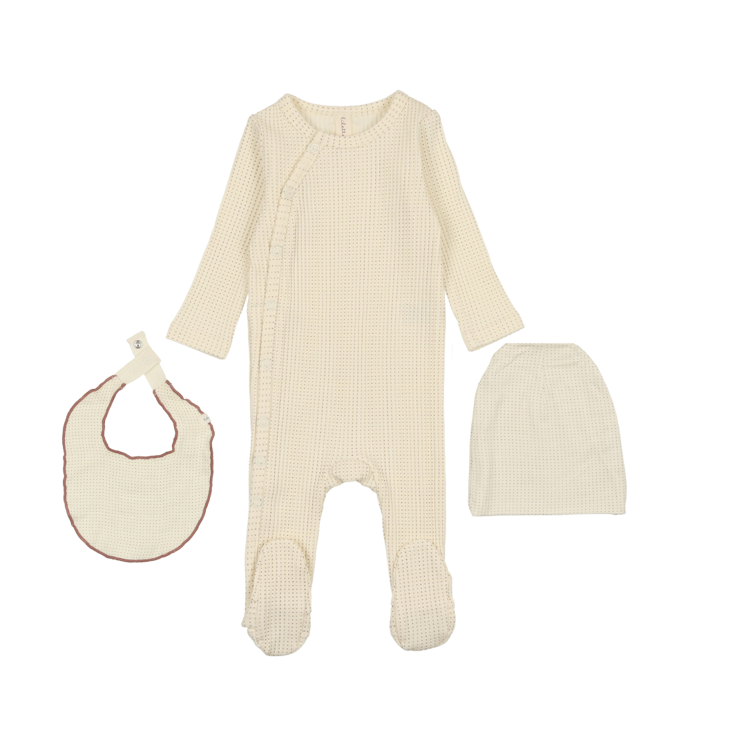 Ivory/Mulberry Dotted Side Snap Layette Set