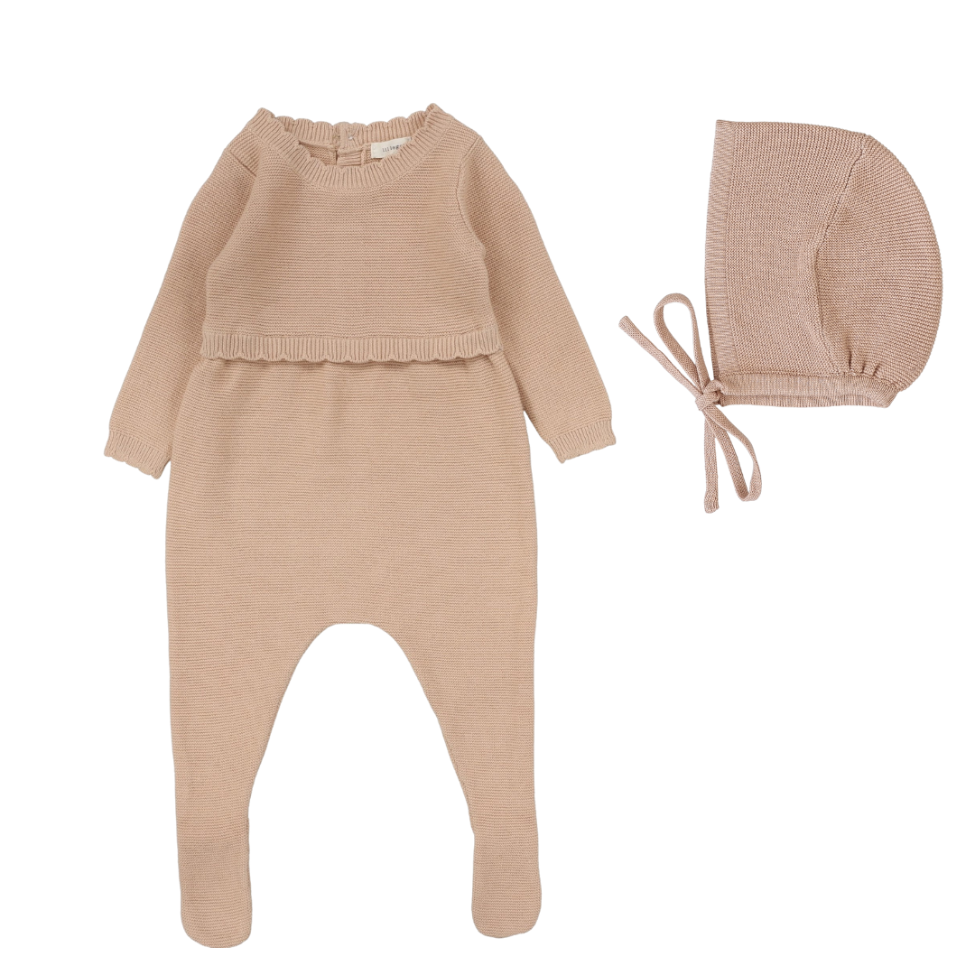 Dusty Pink Knit Footie + Bonnet
