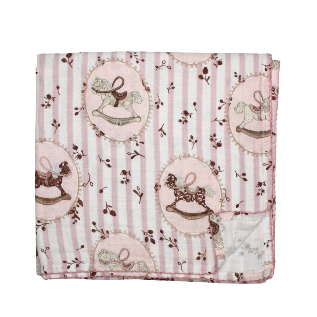 Rose Rocking Horse Muslin Blanket