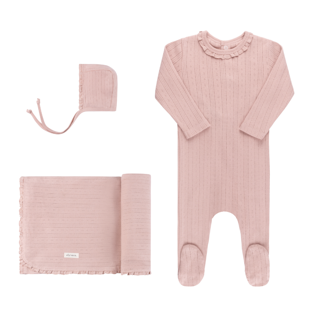 Pink Pointelle Layette Set