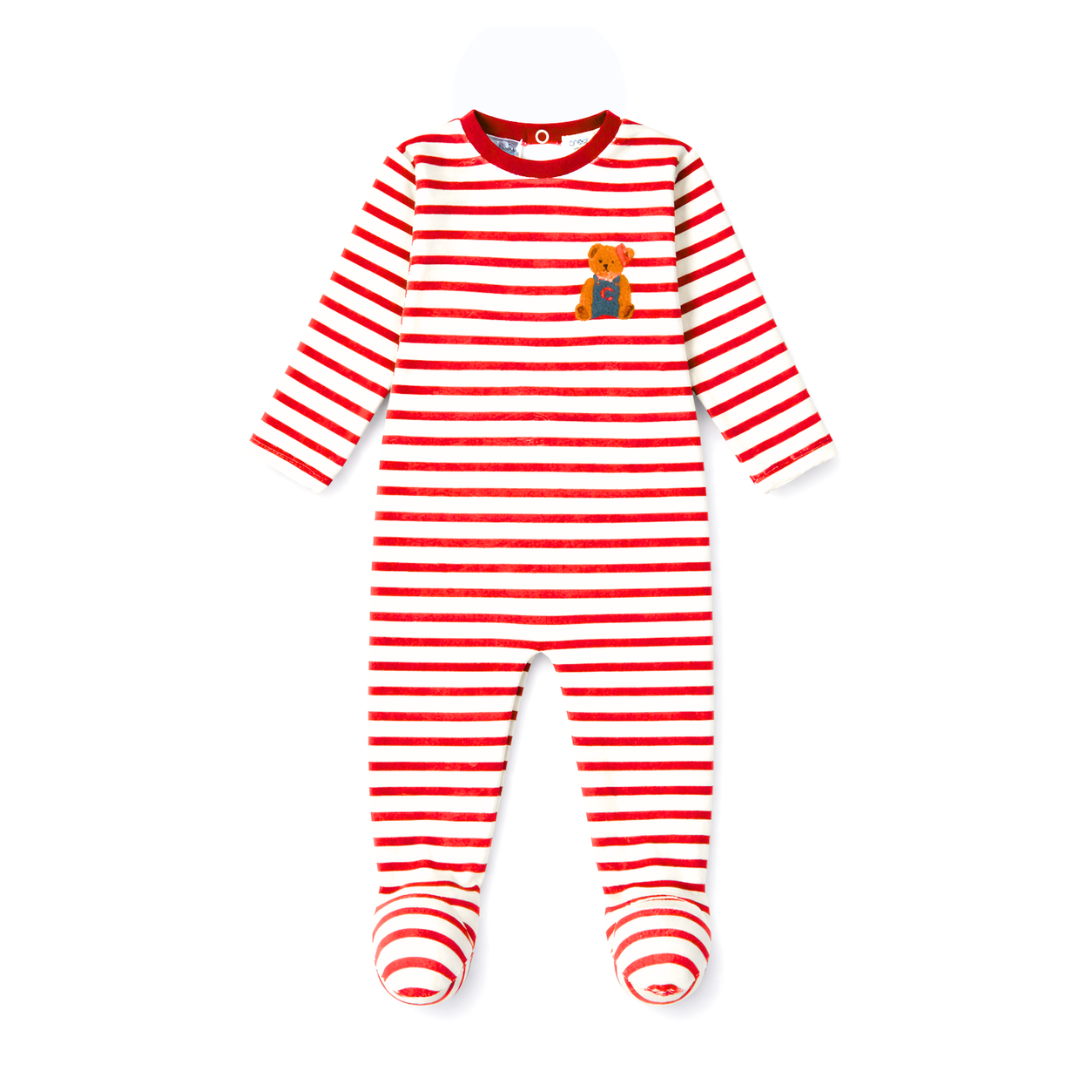 Pink Velour Stripe Teddy Lounge Footie