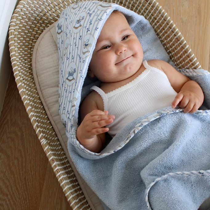 Blue Rocking Horse Hooded Bath Towel