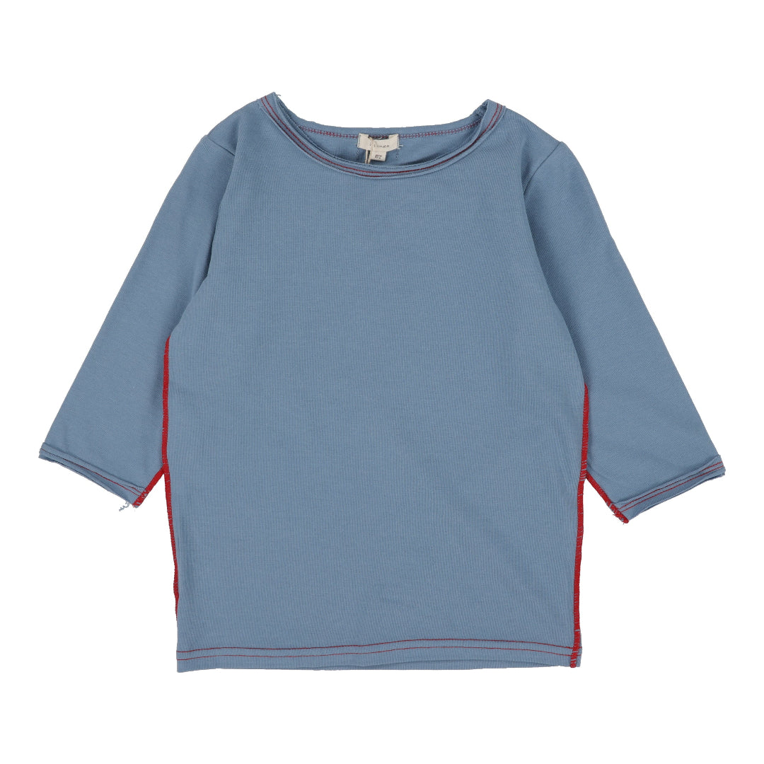 Blue Basic Three Quarter Sleeve Tee