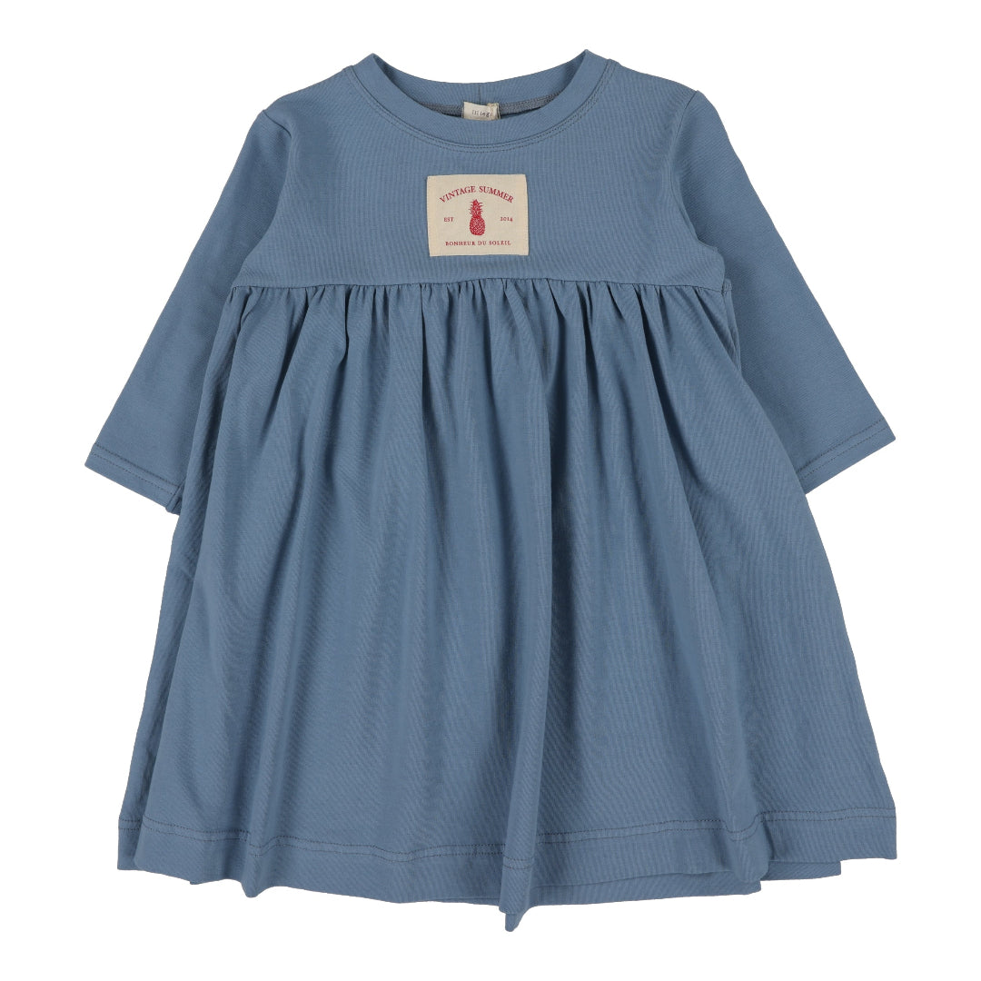 Blue Patch Three Quarter Sleeve Dress