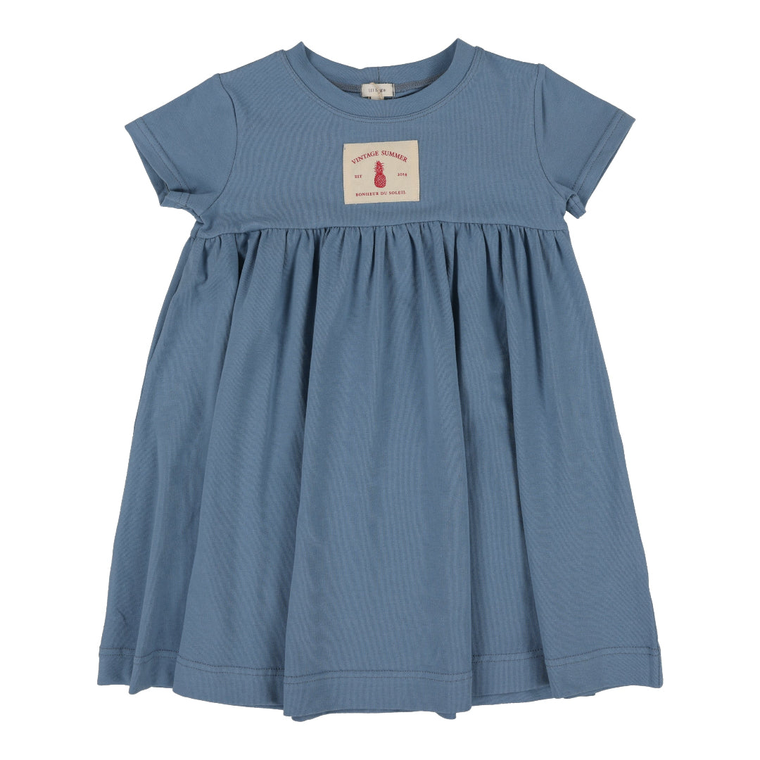 Blue Patch Short Sleeve Dress