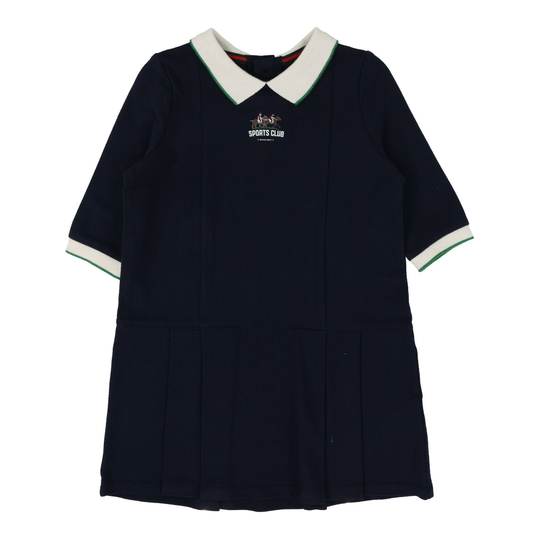 Navy Long Sleeve Pique Dress