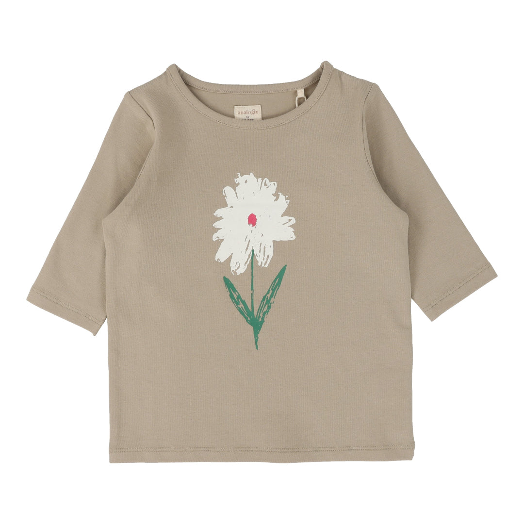 Taupe Flower Three Quarter Tee