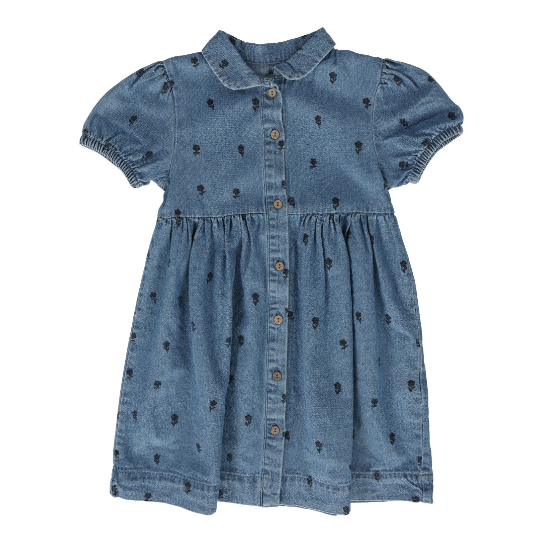 Denim Floral Short Sleeve Dress