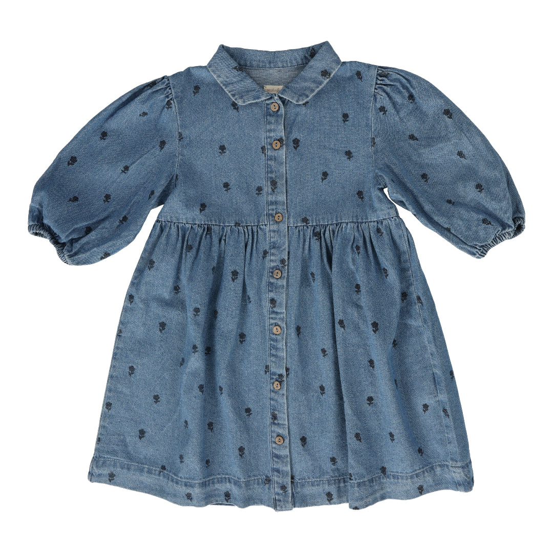 Denim Floral Three Quarter Sleeve Dress