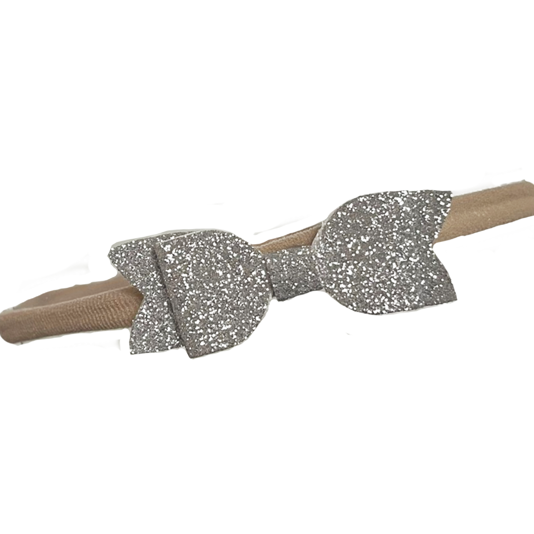 Silver Sparkle Mini Ella Bow Baby Band