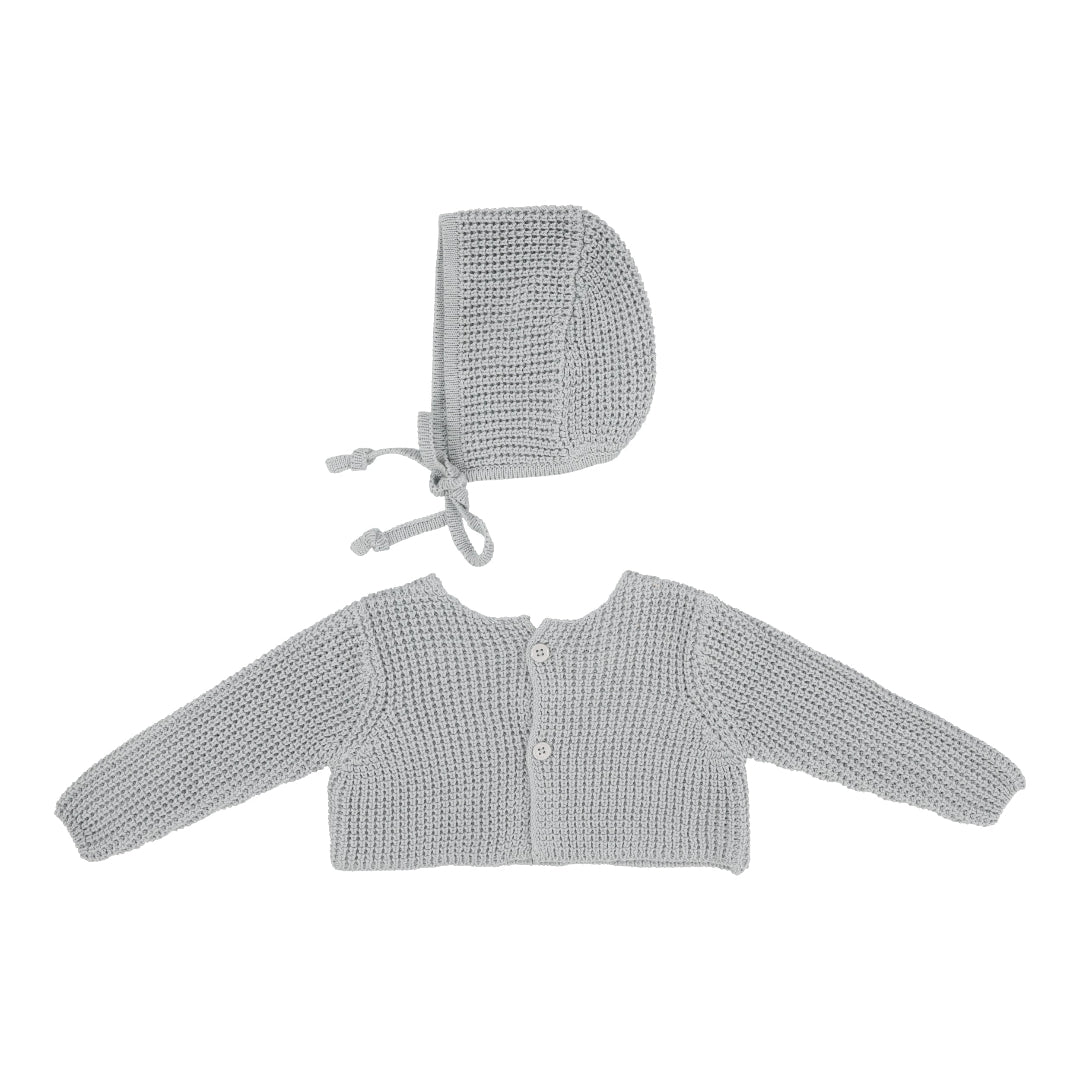 Pale Blue Chunky Knit Shrug + Bonnet