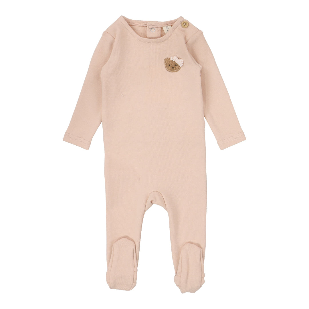 Dusty Pink Bear Appliqué Footie