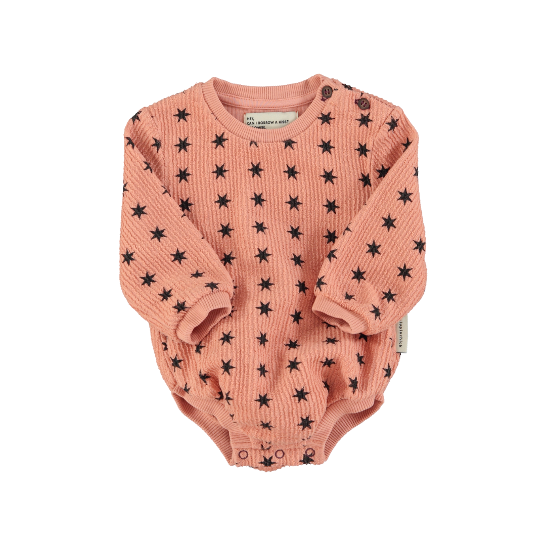 Pink Long Sleeve Romper w/ Black Stars