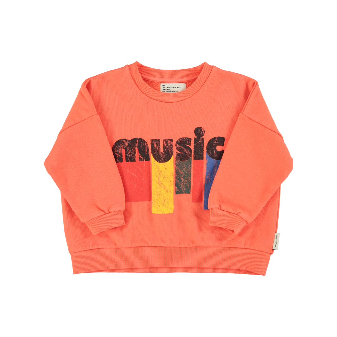 Orange Sweatshirt w/ "music" Print