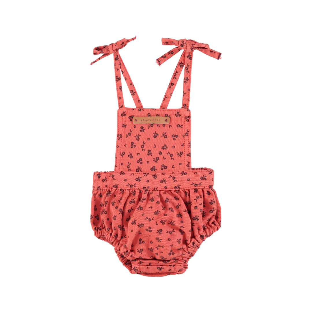 Raspberry Romper w/ Black Flowers