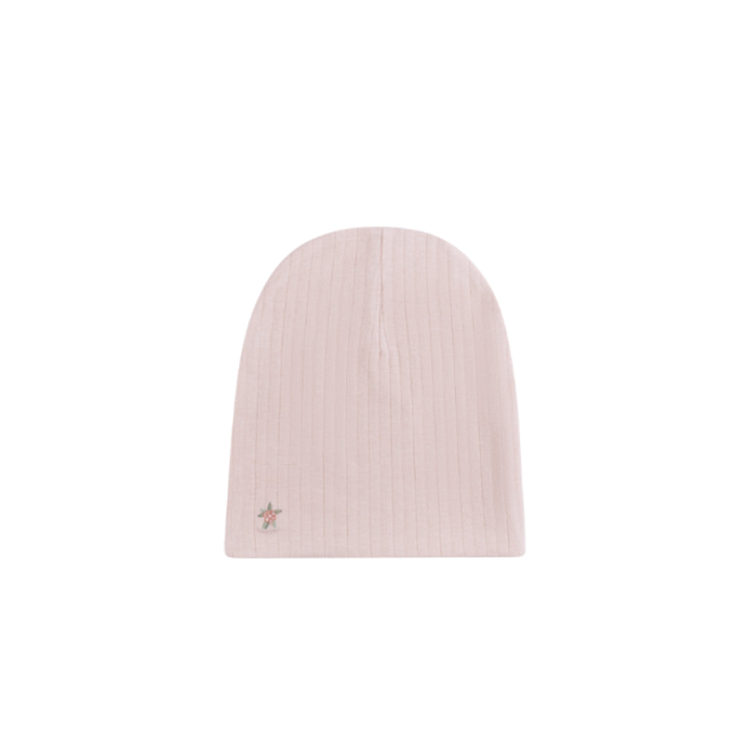 Pink/Blush Wide Rib Rosebud Beanie