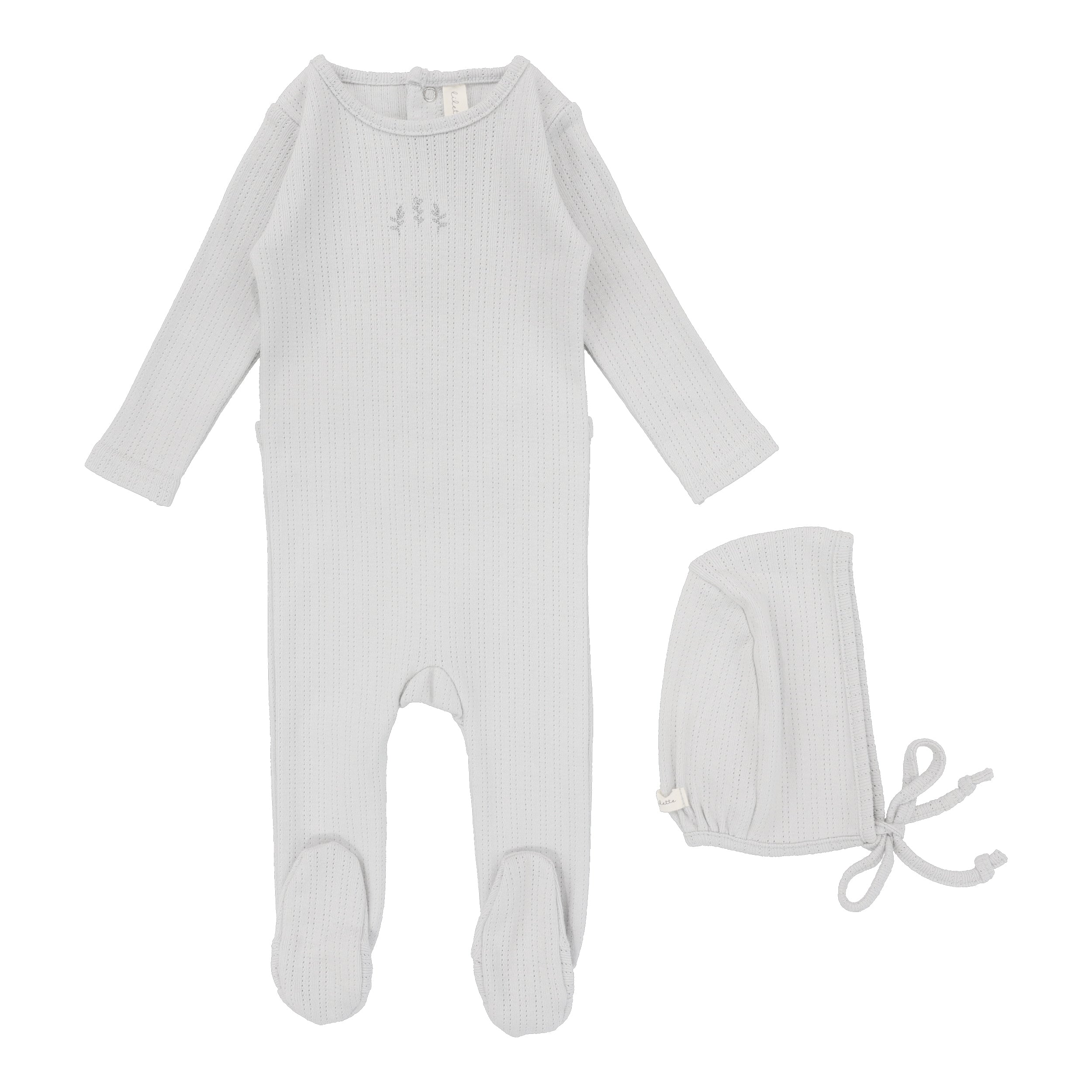 Powder Blue Striped Pointelle Footie Set