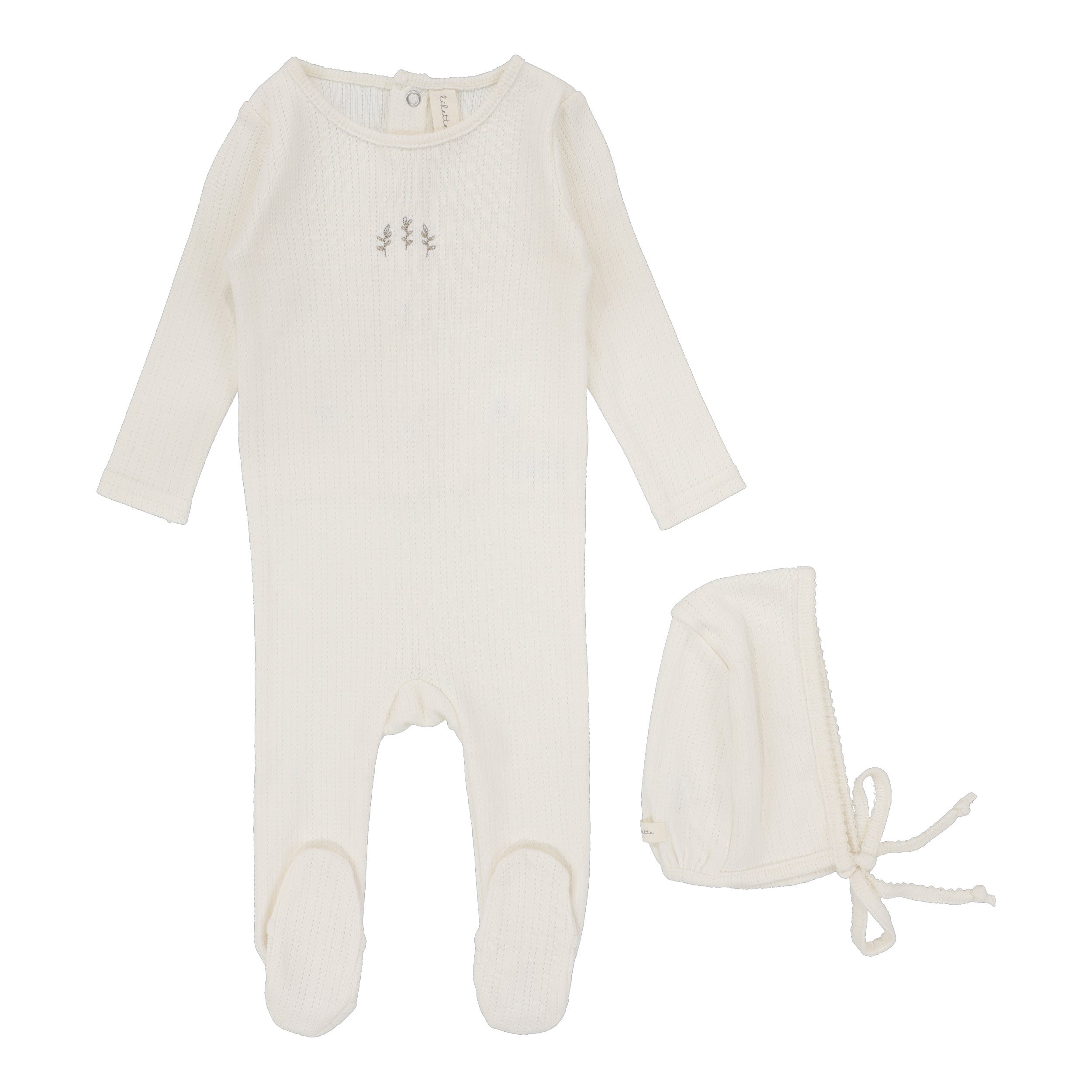 Cream/Branch Striped Pointelle Footie Set