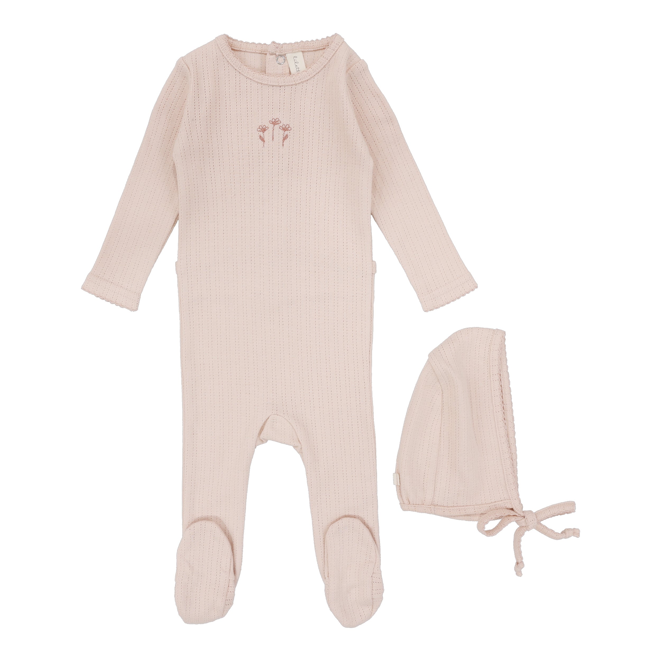 Peachy Pink Striped Pointelle Footie Set