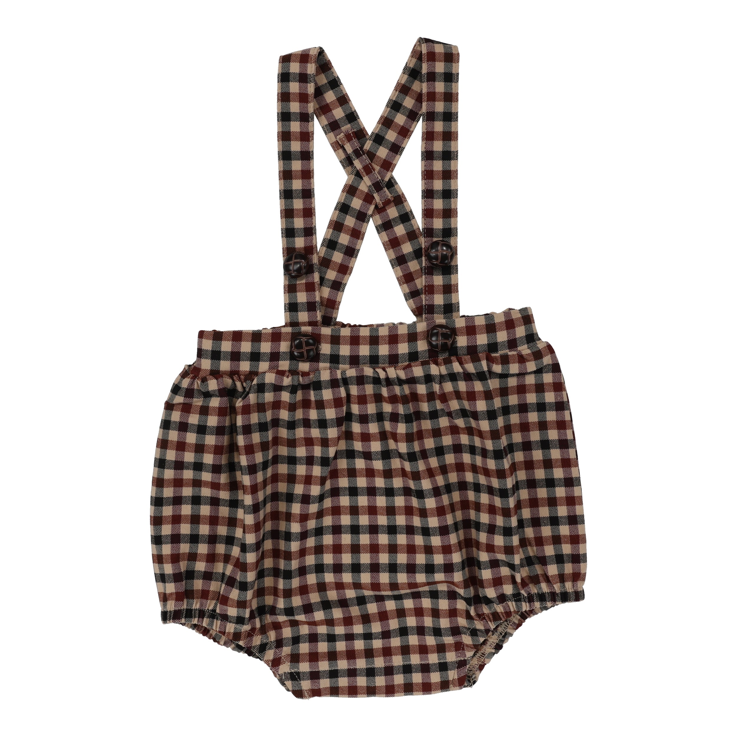 Tan Plaid Suspender Bubble Bloomers