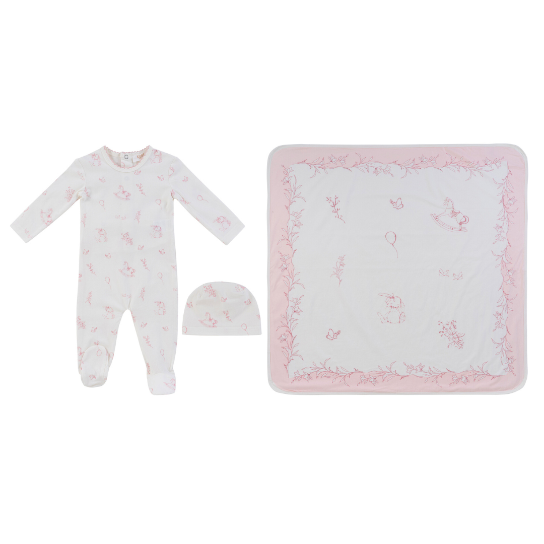 Pink Toile Footie 3pc Set