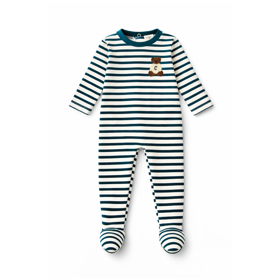 Green Velour Stripe Teddy Lounge Footie