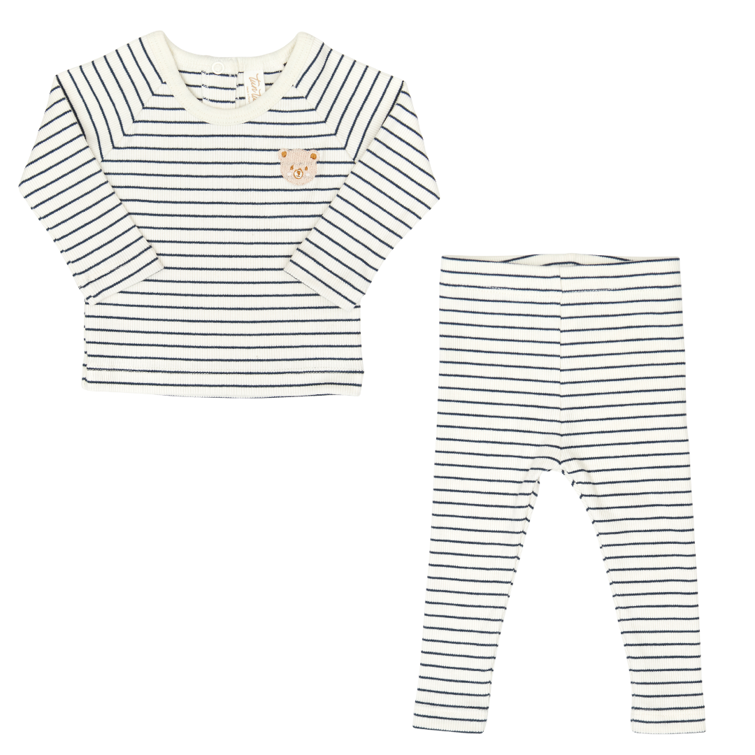 Navy Stripes Casey Top + Ribbed Leggings Set
