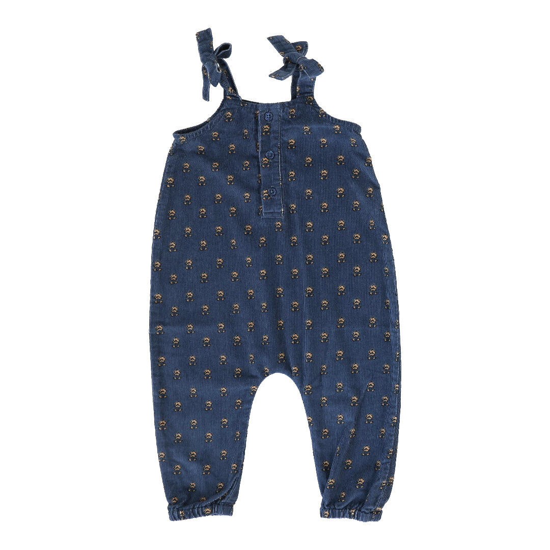 Off Blue Vintage Floral Corduroy Overalls