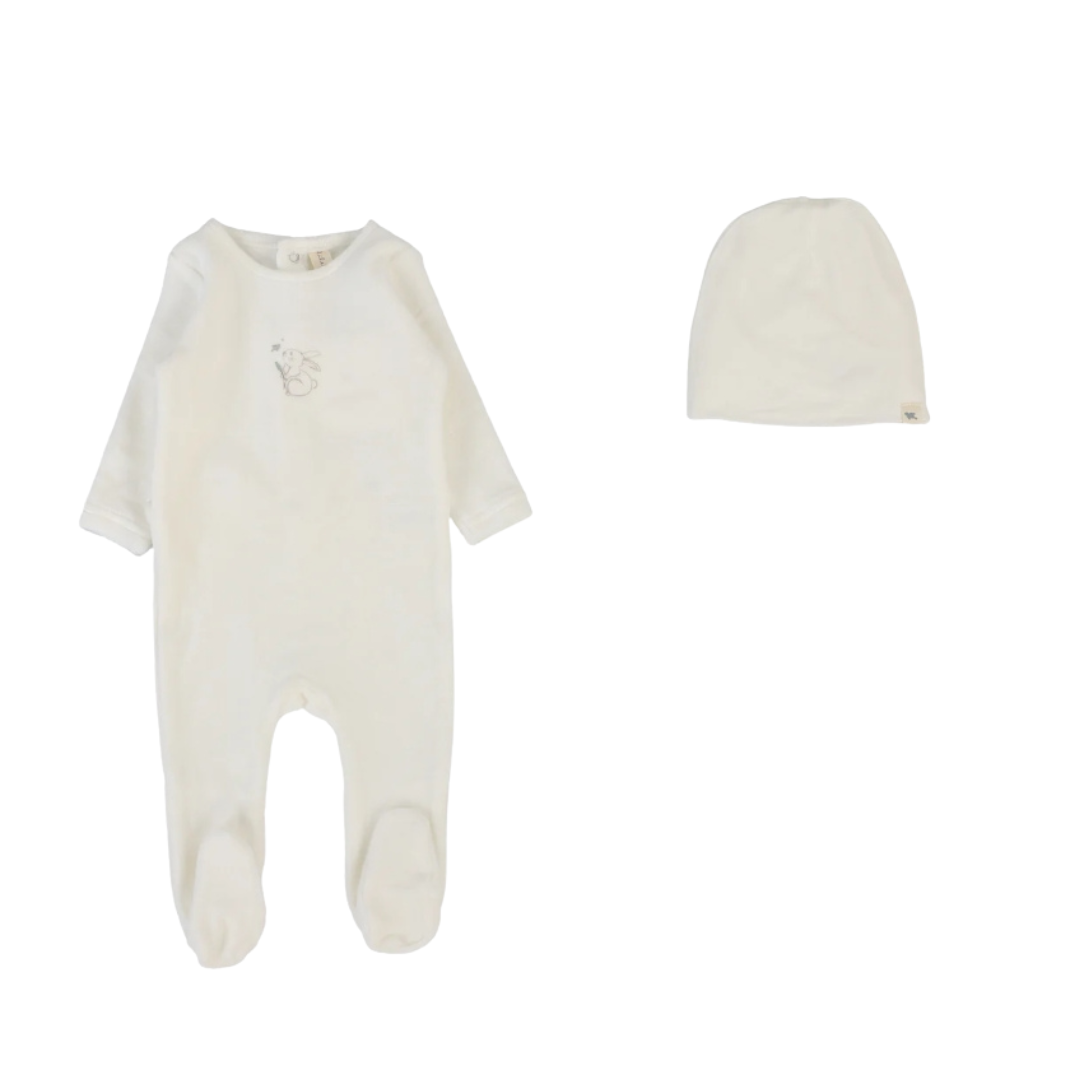 Winter White/Oat Velour Forest Graphic Footie Set