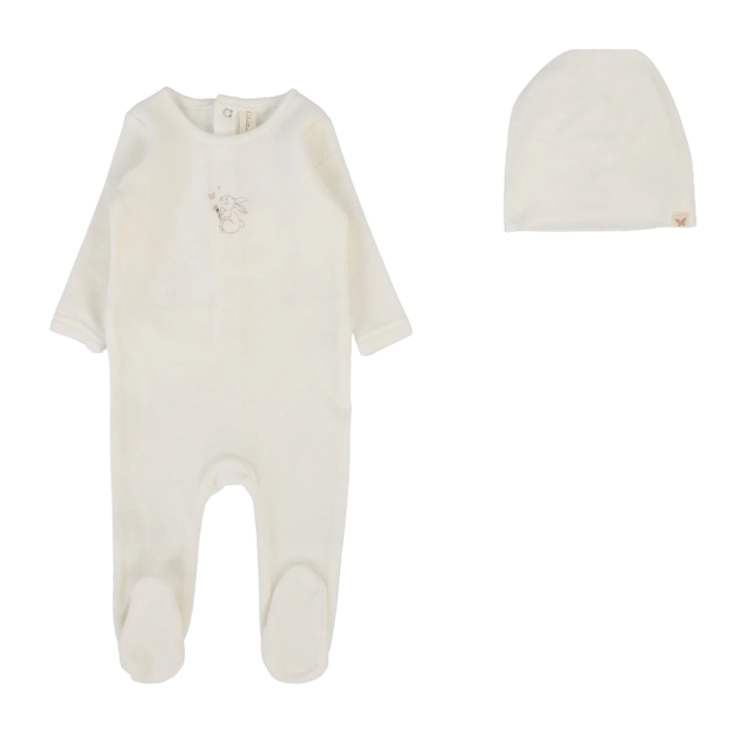 Winter White/Pink Velour Forest Graphic Footie Set