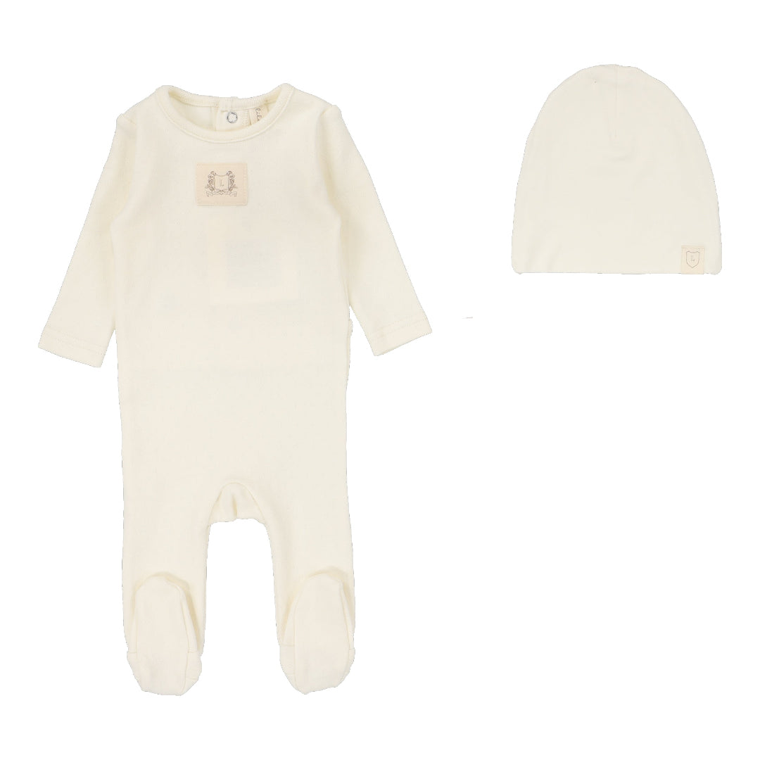 Cream Pointelle Emblem Footie Set