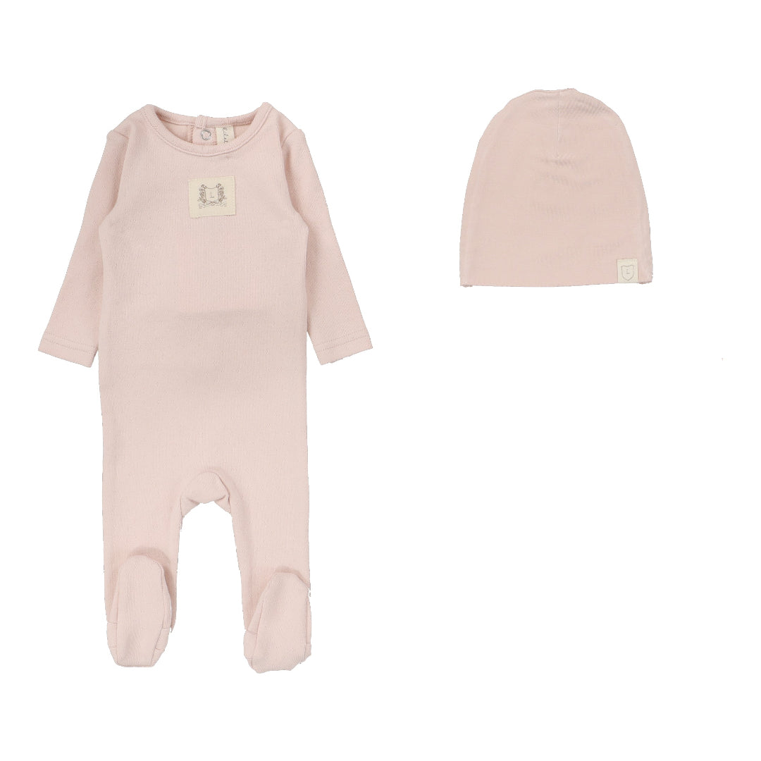 Soft Pink Pointelle Emblem Footie Set