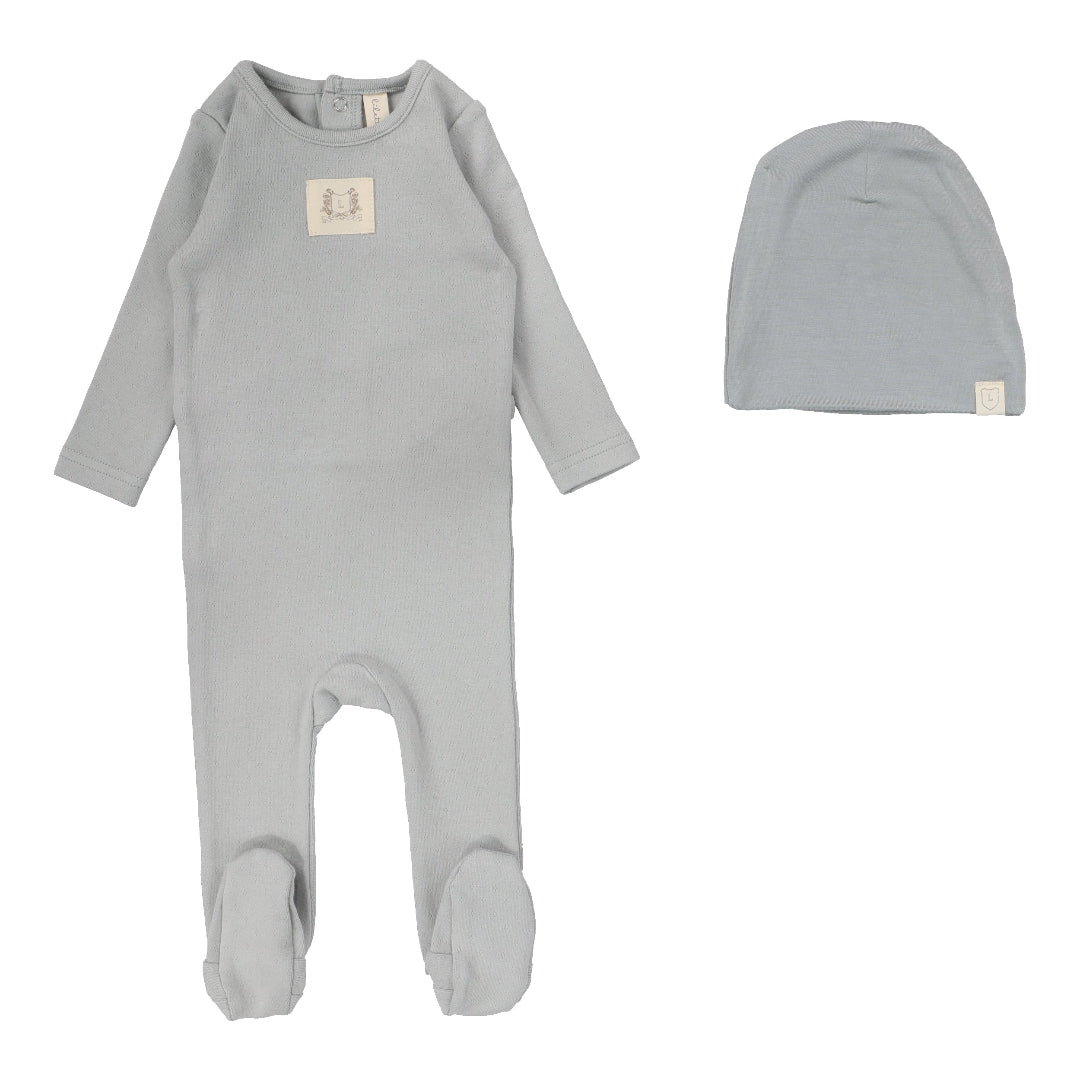 Light Blue Pointelle Emblem Footie Set