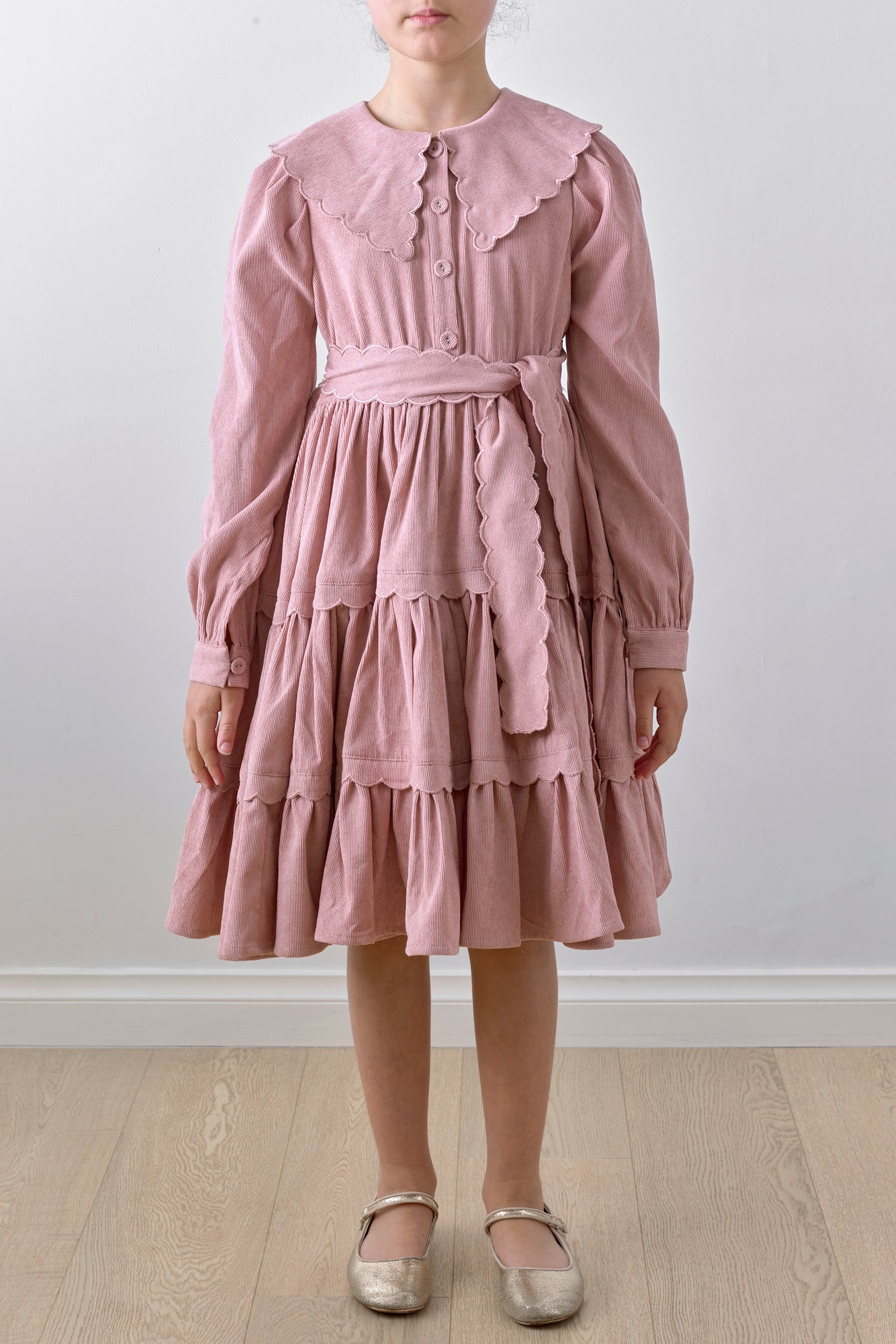 Petite Amalie Rose Cord Scallop Dress