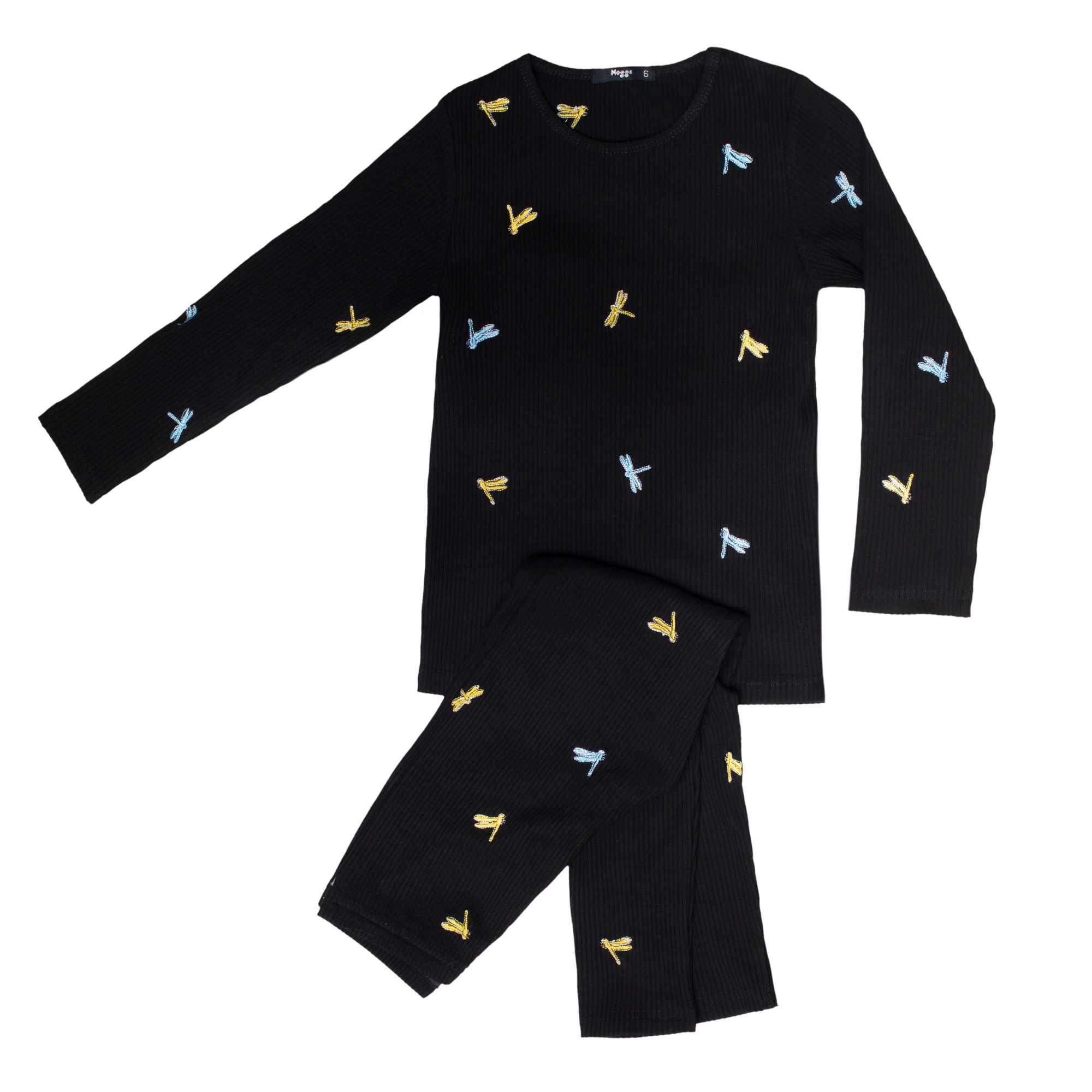 Noggi Black Pastel Dragonflies Loungewear Set