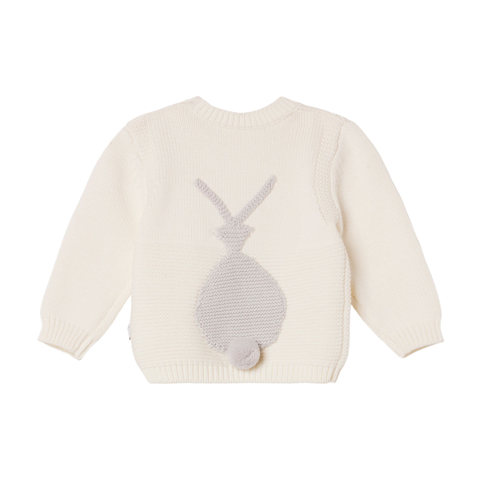 Stella McCartney White Baby Knit Sweater with Bunny Patch and Pompom