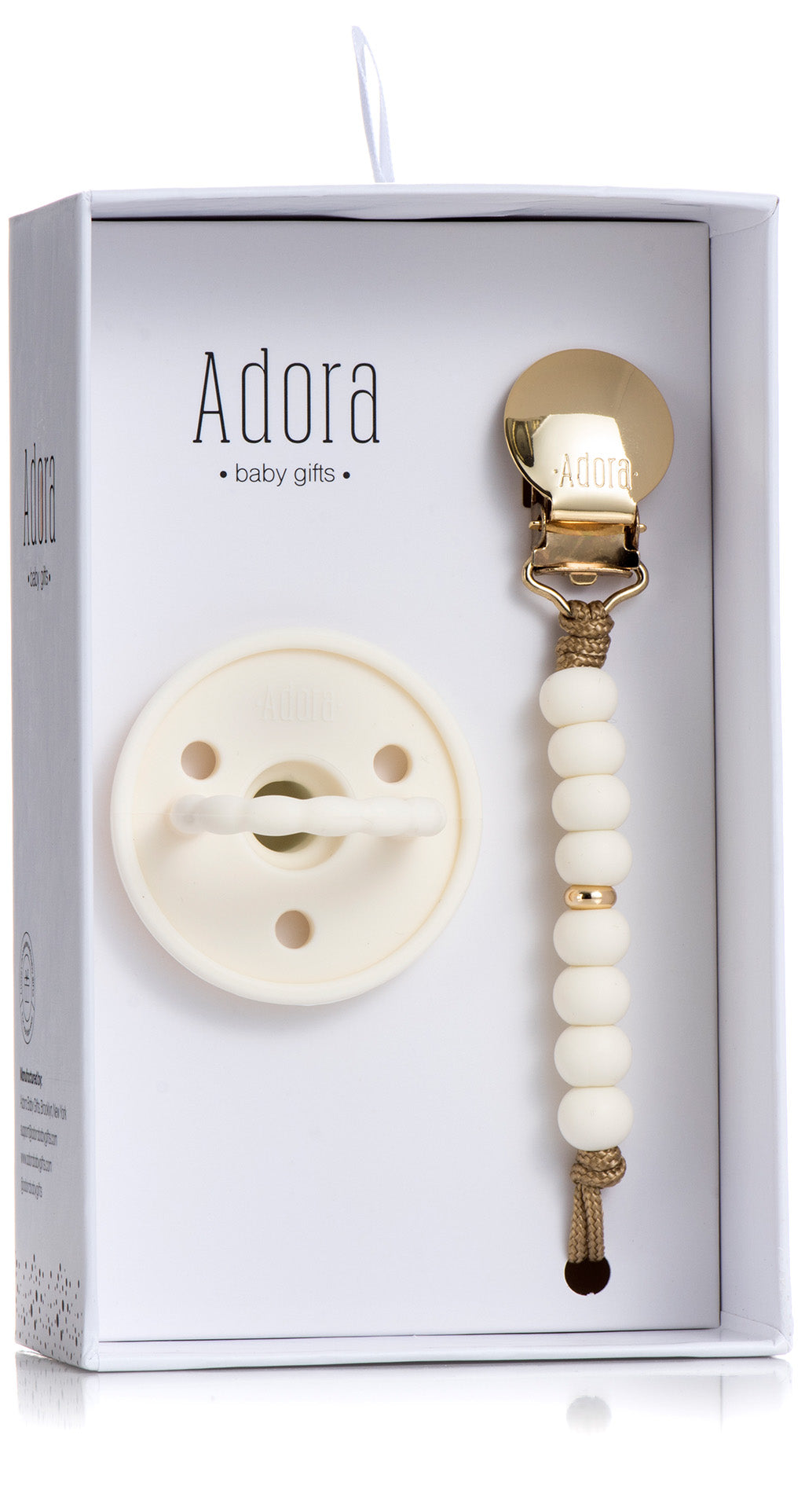 Adora Baby Vanilla Wood Heart Paci + Clip Gift Set