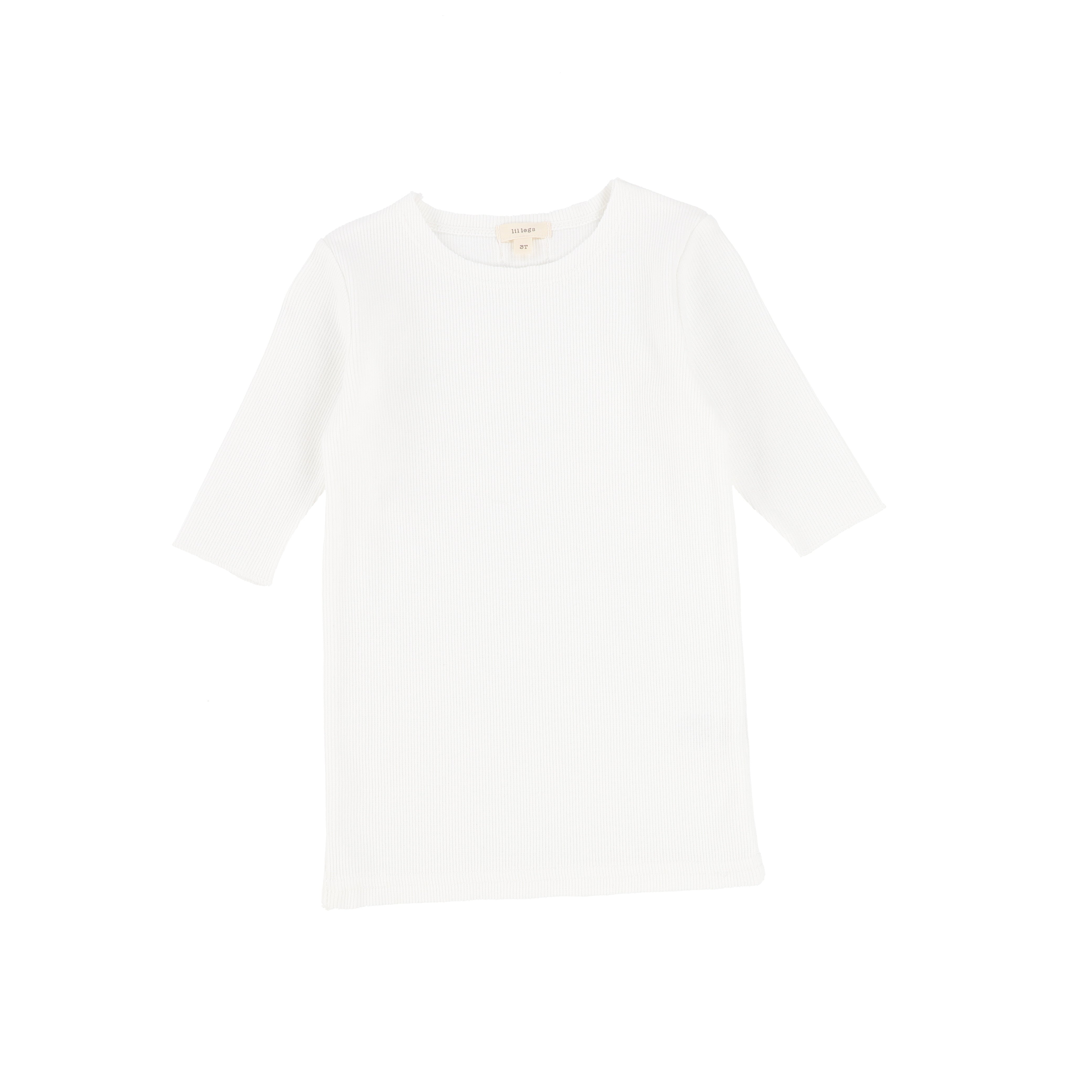 Pure White Three Quarter Sleeve Ribbed T-Shirt