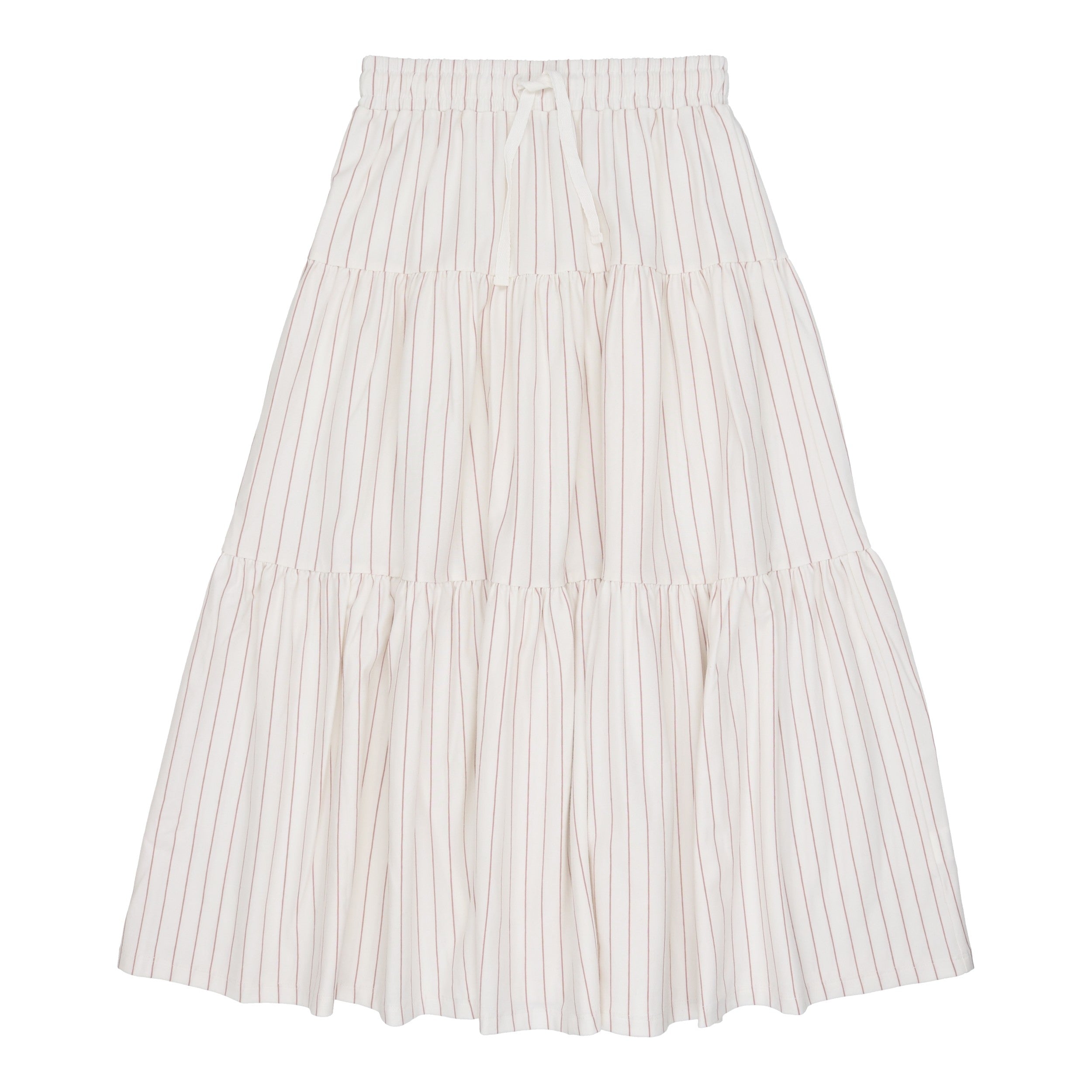 Urbani White/ Mauve Striped Tiered Maxi Skirt